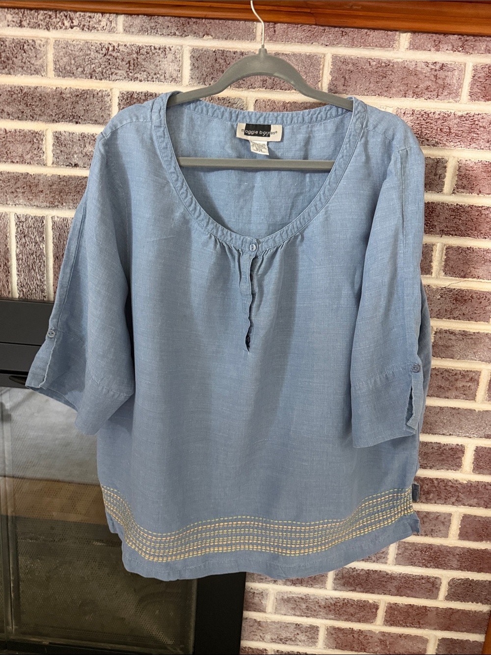 Maggie Barnes Light Blue Scoop-Neck Embroidered-Hem Tunic silk blend